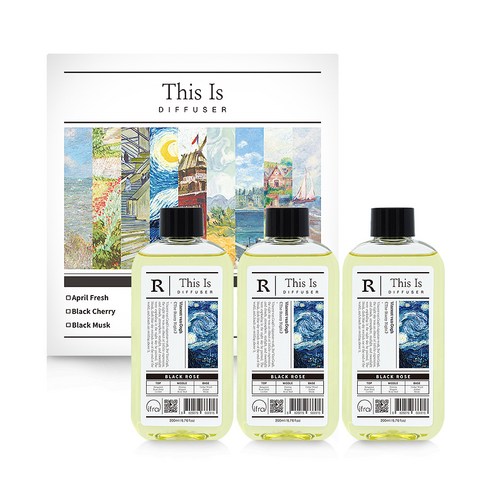디스이즈 명화 디퓨저 리필 3p, 블랙로즈, 200ml, 3개