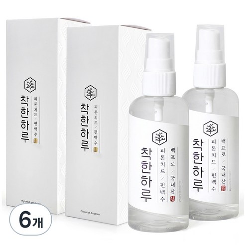 착한하루 피톤치드 편백수 탈취제 휴대용 스프레이, 6개, 100ml