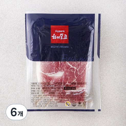 하이포크 돼지고기 뒷다리 불고기용 (냉장), 500g, 6팩
