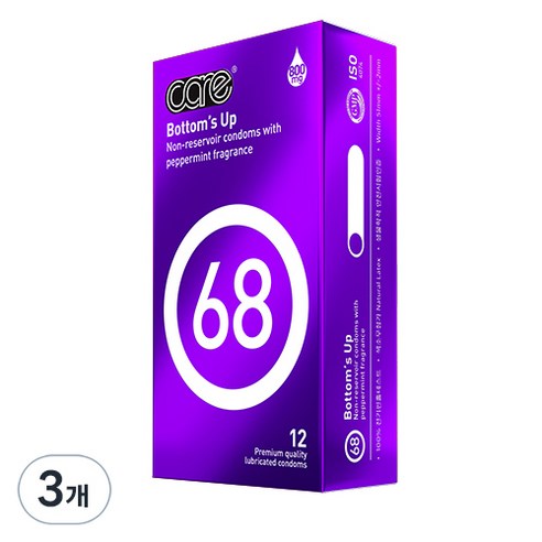 care 바텀업 68 일반형콘돔, 3개, 12개입