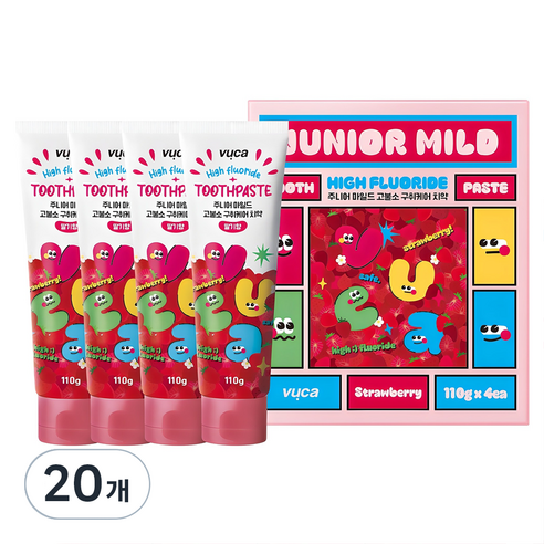 뷰카 주니어 마일드 고불소 구취케어 치약 딸기향, 110g, 20개