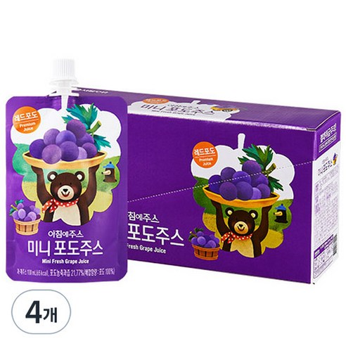 아침에주스 서울우유 미니 포도 주스, 1L, 4개