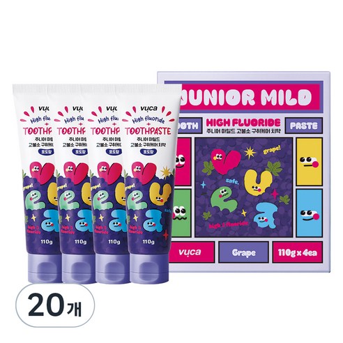 뷰카 주니어 마일드 고불소 구취케어 치약 포도향, 110g, 20개