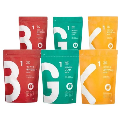 레인보우샵 과탄산소다 1kg + 베이킹소다 1kg + 구연산 1kg 천연세제 리필 세트 베이직, 2세트