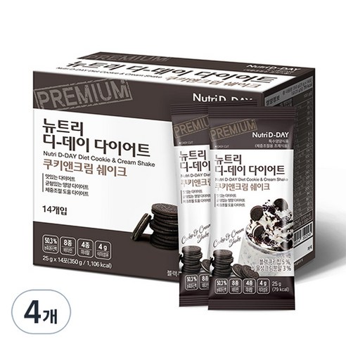 뉴트리디데이단백질쉐이크 뉴트리디데이 다이어트 쿠키앤크림 체중조절 쉐이크, 350g, 4개