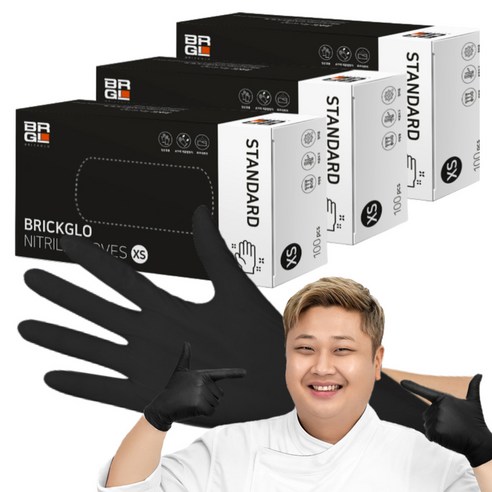 브릭글로 스탠다드 니트릴장갑 100p, 블랙, 미니(XS), 3개