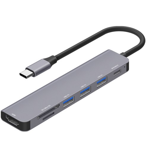 홈플래닛 7포트 USB3.0 멀티허브 DEX미러링 (USB*3 타입C HDMI SD/MSD) / HUB7C-L, 그레이