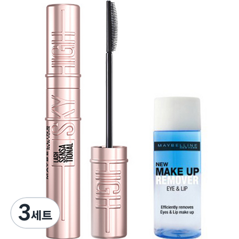 메이블린 뉴욕 스카이 하이 마스카라 8.6ml + 아이 앤 립 리무버 20ml 세트, 3세트