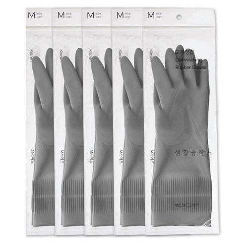 생활공작소 라텍스 고무장갑 양손착용 밴드형, 그레이, 중(M), 5세트