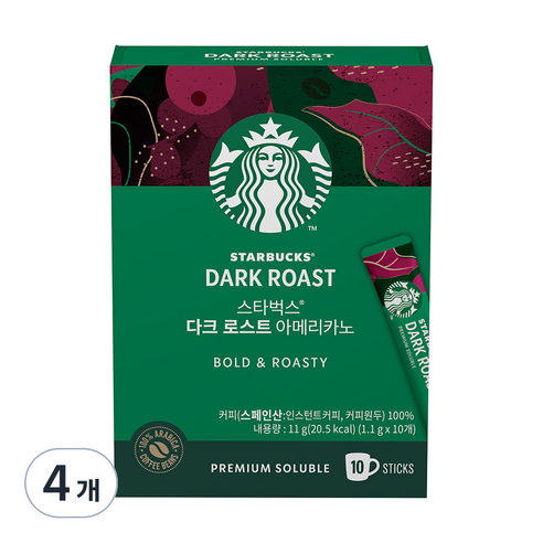 스타벅스 다크 로스트 아메리카노 원두커피믹스, 1.1g, 10개입, 4개