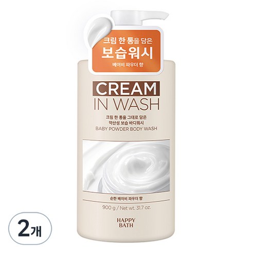 해피바스 크림 인 바디워시 베이비 파우더향, 900g, 2개