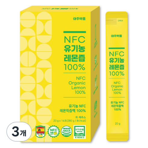 아주약품 NFC 유기농 레몬즙 14p, 280g, 3개
