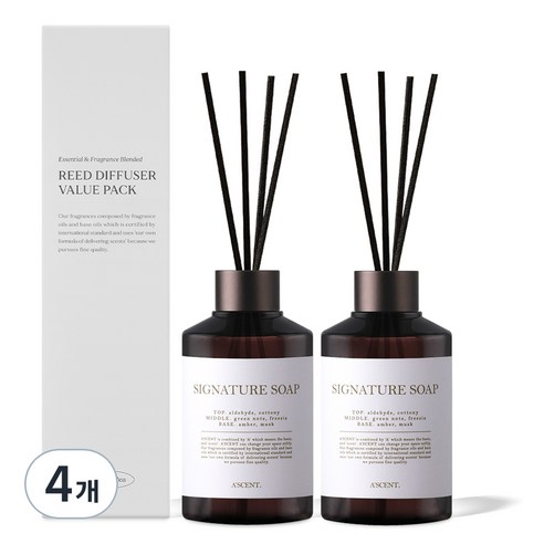 에이센트 네이처 실속형 디퓨저, 시그니처솝, 200ml, 4개
