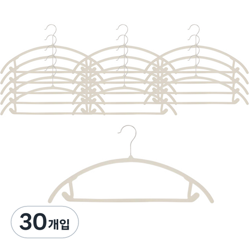 마벨인홈 고급형 미끄럼방지 스텐 옷걸이, 아이보리, 30개