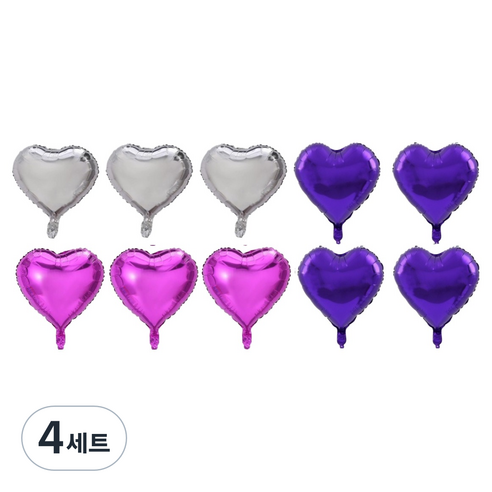 이롭상회 예쁜 하트 풍선 33~35cm 로즈 3p + 실버 3p + 퍼플 4p 세트, 로즈, 실버, 퍼플, 4세트