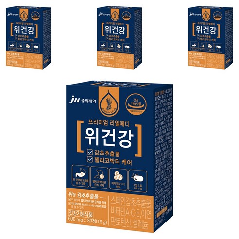 JW중외제약 프리미엄 리얼메디 위건강 감초 DGL 18g, 30정, 4개