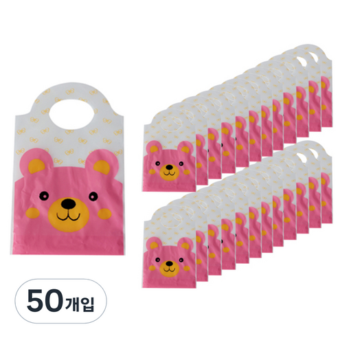 티나피크닉 선물포장 손잡이 미니봉투, 핑크곰돌이, 50개입