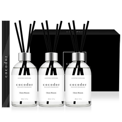 코코도르 화이트라벨 디퓨저 200ml x 3개 + 리드스틱 20개입 세트, 체리블라썸, 1세트