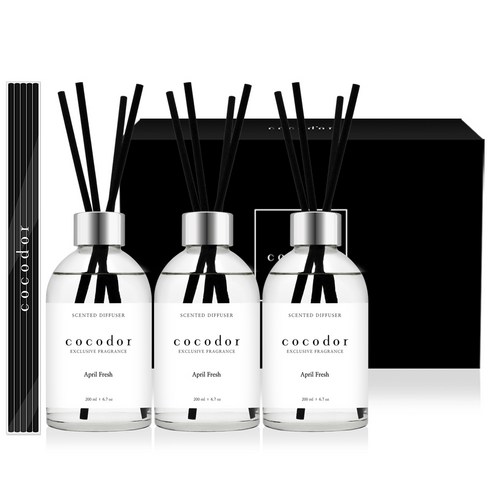 코코도르 화이트라벨 디퓨저 200ml x 3개 + 리드스틱 20p, 에이프릴프레쉬, 1세트