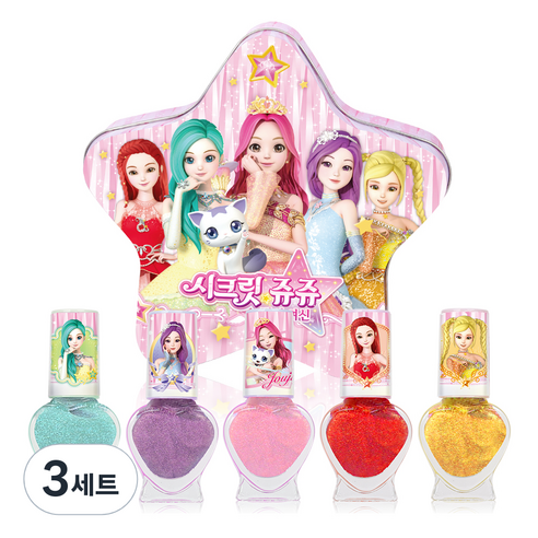 리틀블링 시크릿쥬쥬 별의여신 틴케이스 어린이 네일 5종 세트, 신디민트 + 스텔라퍼플 + 쥬쥬핑크 + 스피카레드 + 제니골드, 3개