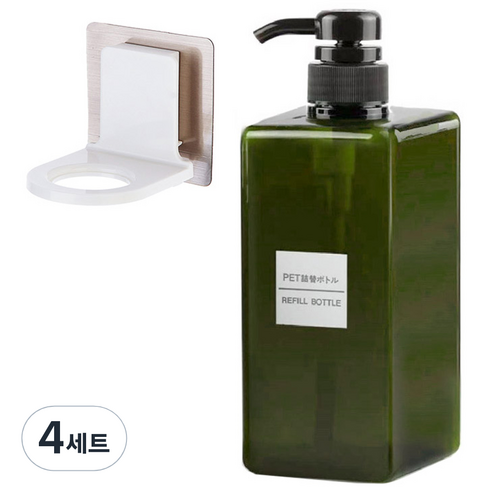 모나코올리브 호텔식 샴푸 린스 디스펜서 650ml + 무타공 샴푸홀더 세트, 딥그린(디스펜서), 4세트