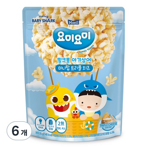요미요미 유아용 미니팝 과자 25g, 트리플 치즈맛, 6개