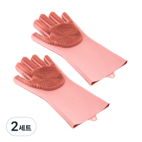 라이크하우스 실리콘 수세미 고무장갑 양손 세트, 핑크, 2세트