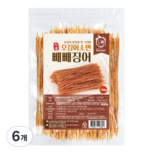 해야미 빼빼징어 오징어소면, 100g, 6개