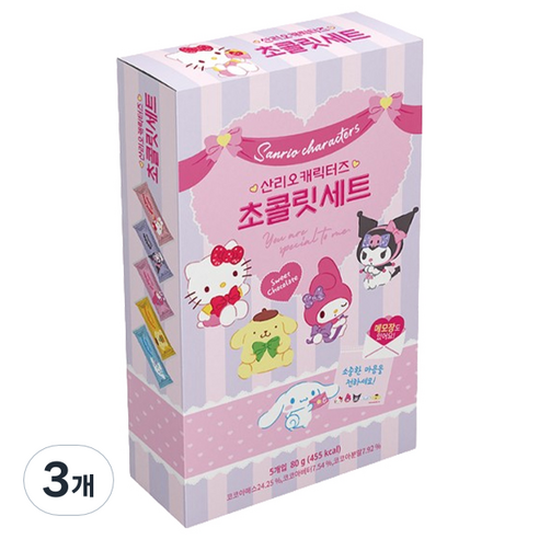 초코릿  산리오 캐릭터즈 초콜릿 세트, 80g, 3개