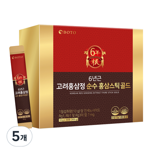 보뚜 6년근 고려홍삼정 순수 홍삼스틱 골드 10g x 30p, 5개, 300g