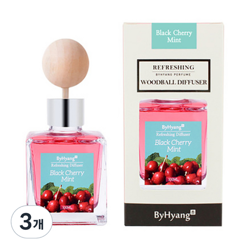 바이향 리프레싱 우드볼 디퓨져, 블랙체리민트, 100ml, 3개
