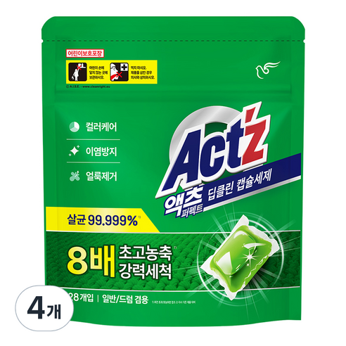액츠 퍼펙트 딥클린 캡슐세제, 28개입, 4개