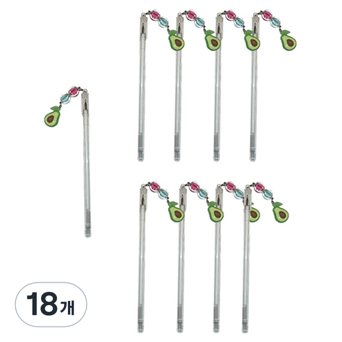 엠에스코퍼레이션 액세서리 아보카도 수성 슬림젤펜 블랙 0.5mm, 랜덤발송, 18개