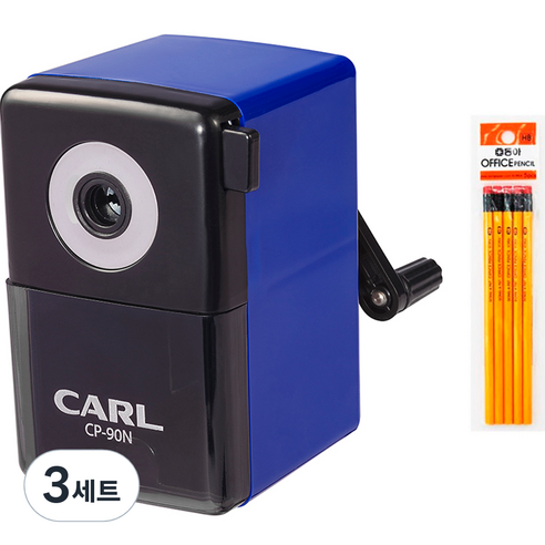 칼 투톤칼라 연필깎이 CP-90N + 동아오피스 연필 HB 5p 세트, 3세트, 블루