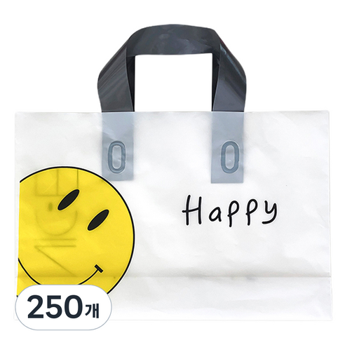 스마일 손잡이 비닐 가방, 노랑, 250개