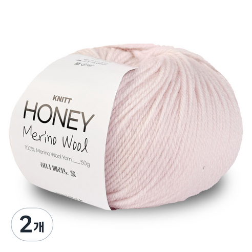니뜨 허니 메리노 울 뜨개실 50g, 02 베이비핑크, 2개