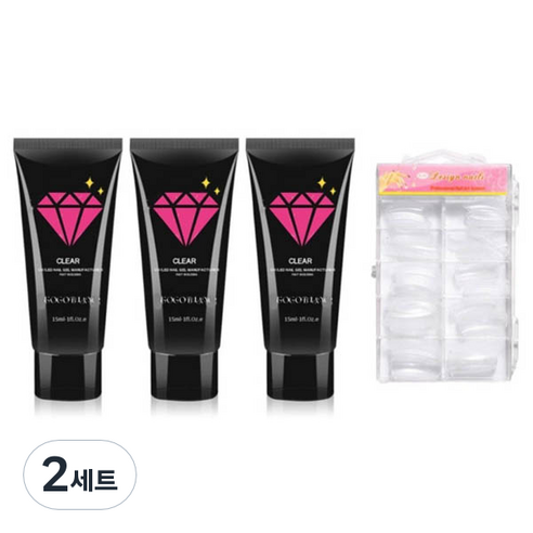 고고블랑 네일연장 폴리젤 45ml 세트, 폴리젤 클리어핑크 3p + 연장팁 일반형 100p + 구성품 3종, 2세트