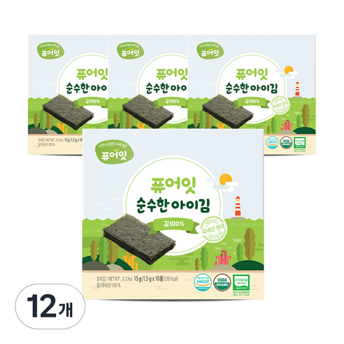 퓨어잇 순수한 아이김 김 100%, 김, 15g, 12개