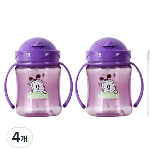 리틀밥독 국내 제조 플립 컬러 빨대컵 250ml, 퍼플, 4개
