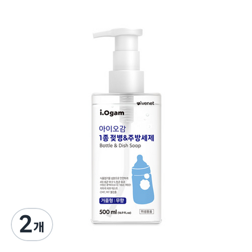 아이오감 거품형 젖병 & 주방세제 무향, 500ml, 2개