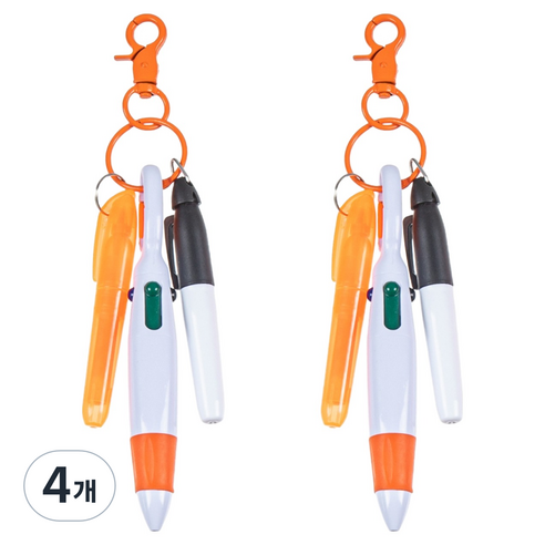 오마땅 4색볼펜 형관펜 마커 카라비너, 오렌지, 4개