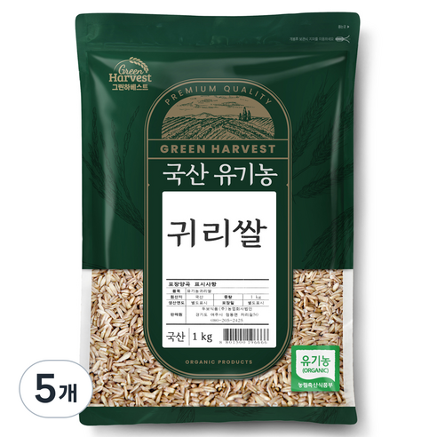 그린하베스트 국산 유기농 귀리, 1kg, 5개