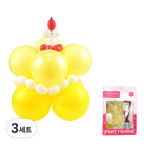 파티쇼 DIY 미니 풍선 생일 케이크 세트, 옐로우, 3세트