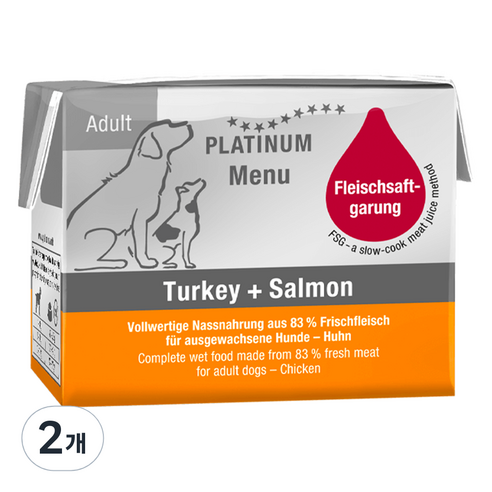 플래티넘 강아지 어덜트 메뉴 습식사료, 칠면조, 90g, 2개