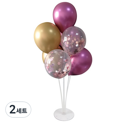 와우파티코리아 풍선꽂이 세트, 크롬 골드 연보라 핑크 컨페티, 2세트