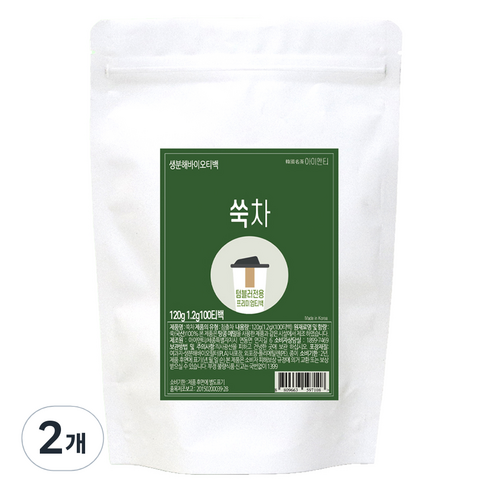 아이앤티 국내산 쑥차 티백 텀블러용, 2개, 100개입, 1.2g