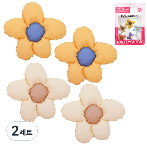 파티쇼 내츄럴 데이지 플라워 무광 파티풍선 2종 x 2p 세트, 옐로우, 아이보리, 2세트