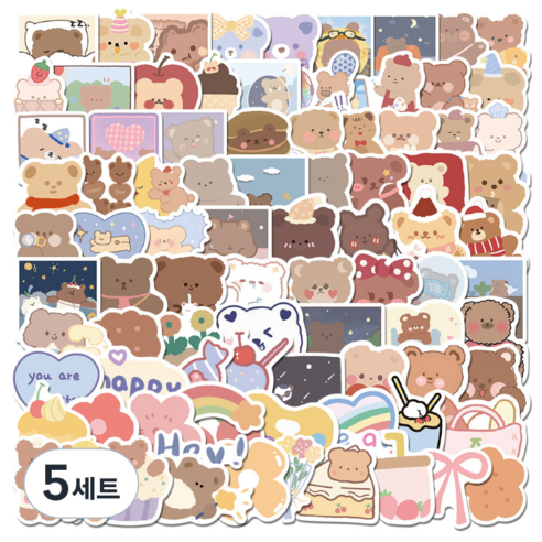 특별한상점 캐리어 노트북 여행 방수 스티커 세트 FE006-100PCS, 스윗 베어, 5세트