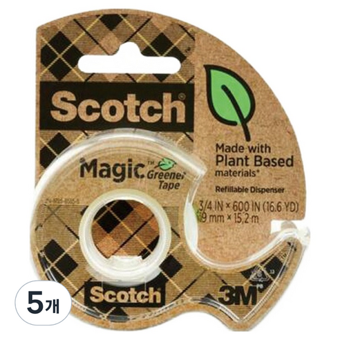 쓰리엠 스카치 매직테이프 그리너 디스펜서 18mm x 15m 123, 5개, 투명