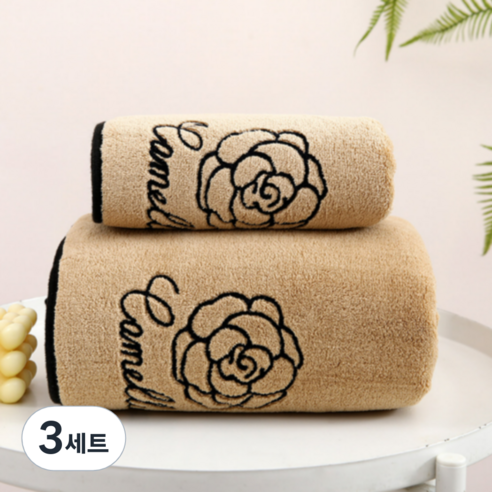 로즈 바디 바스 타월 소형 + 대형 세트, 브라운, 3세트
